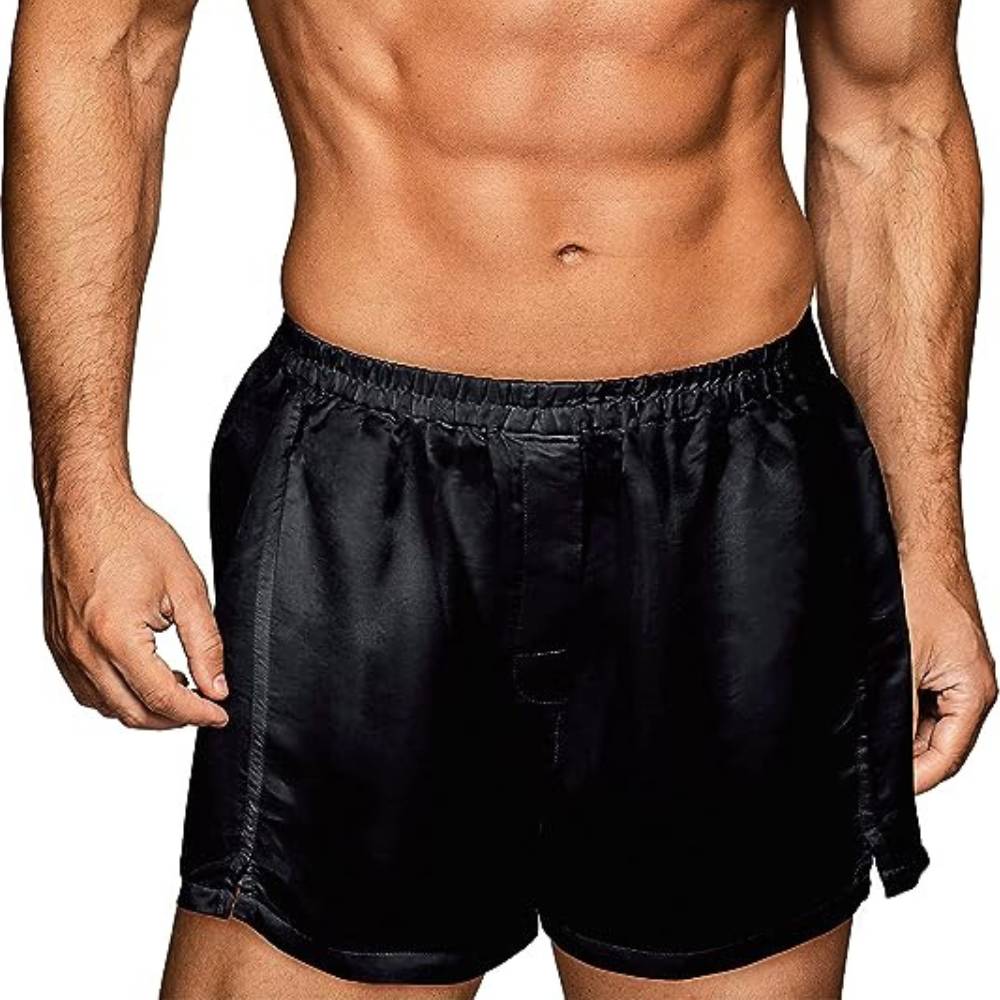 buy black luxury silk boxers for men