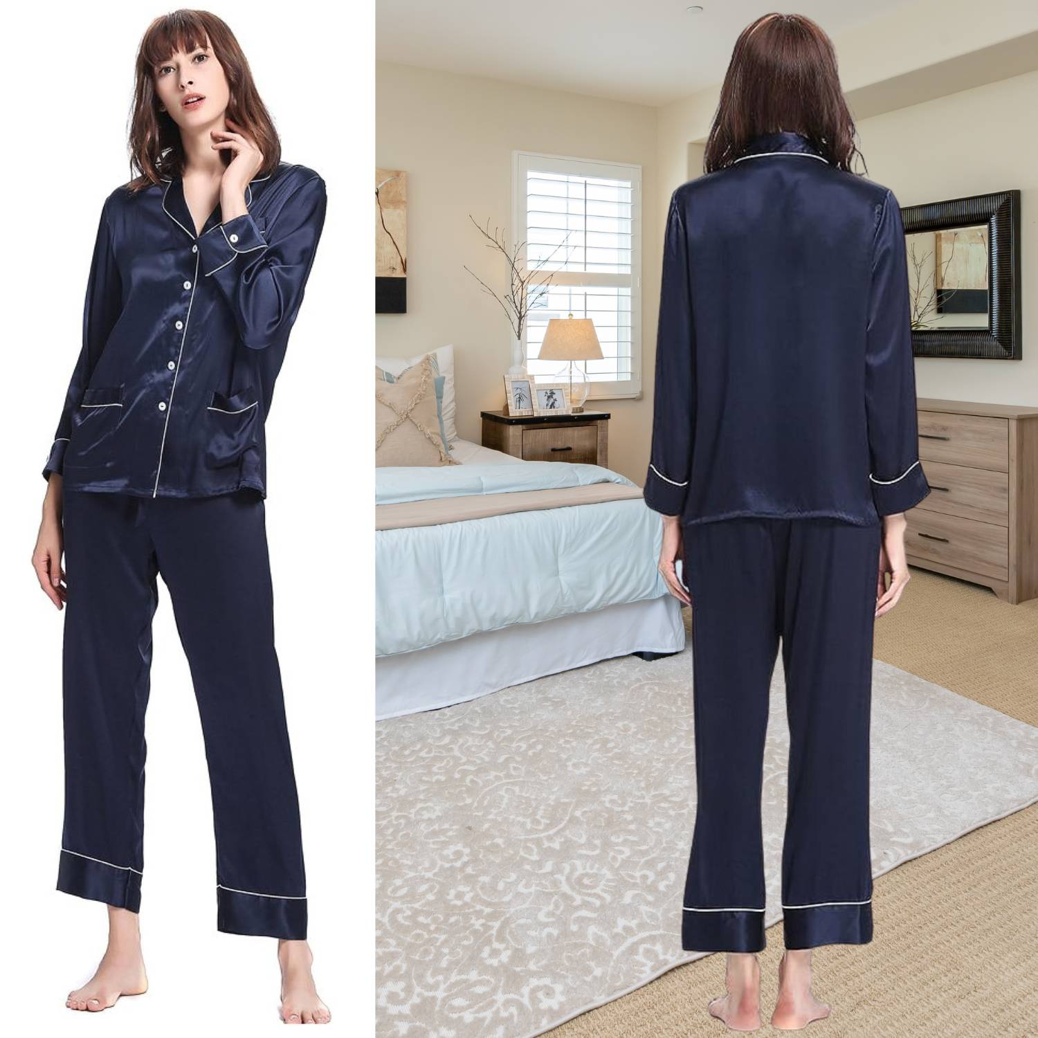 buy blue pure silk sleepwear