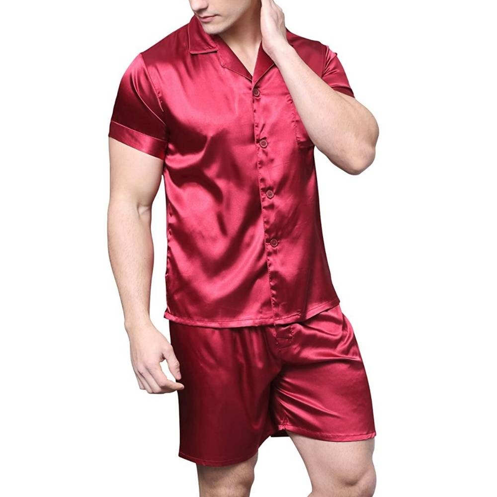 buy red satin silk pyjamas online